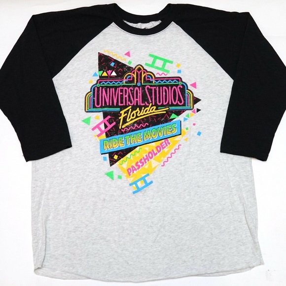 Universal Studios Florida Retro "Ride the Movies" Passholder Raglan Shirt XL - Picture 1 of 1